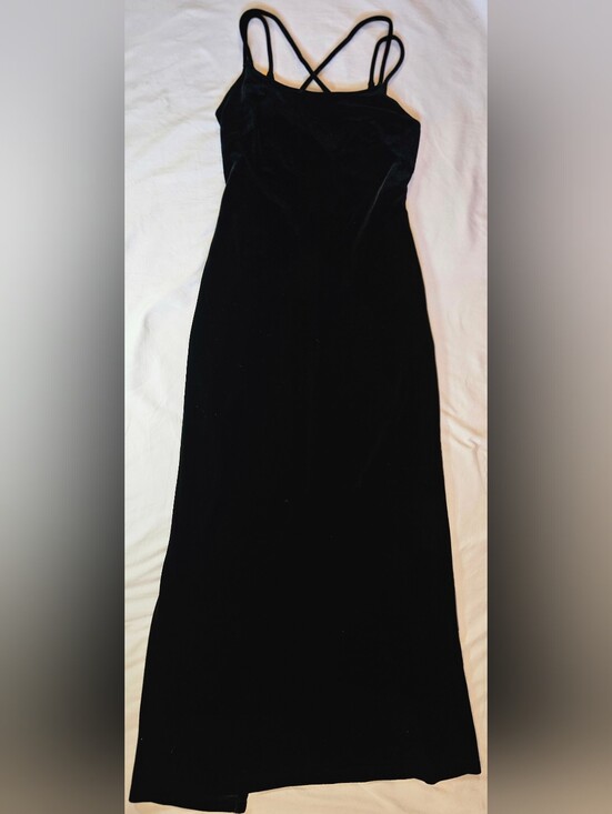 Steppin' Out Dresses & Skirts - Steppin Out Womens Black Velvet Feel Thin Cross Strap Maxi Dress Size Medium